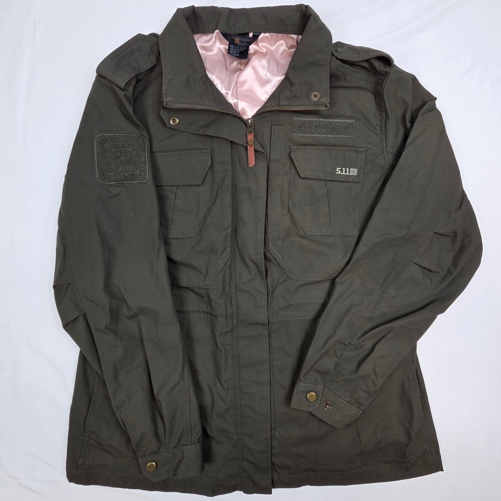 5.11 Tactical Women Field Jacket XL Olive Green Pink Satin Lined Military